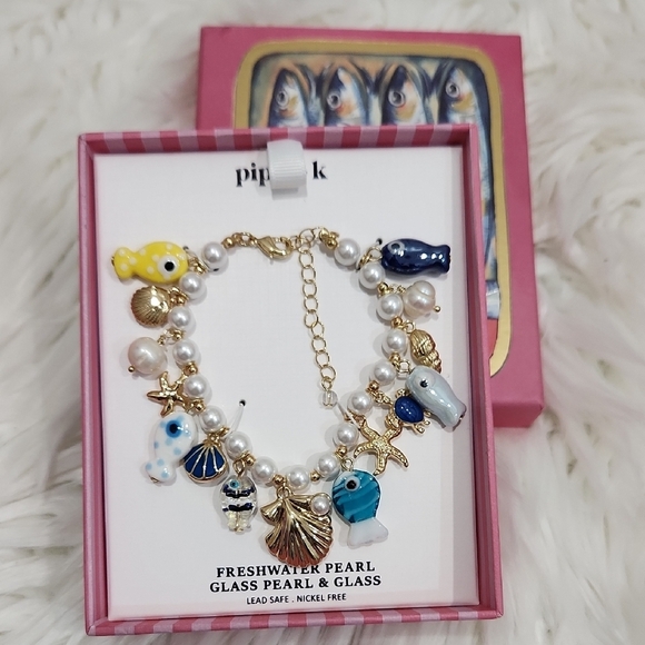 🔹️Piper K🔹 Nautical Shell Fish Ocean  Freshwater Glass Pearl Charm Bracelet ✨️ - Picture 2 of 7